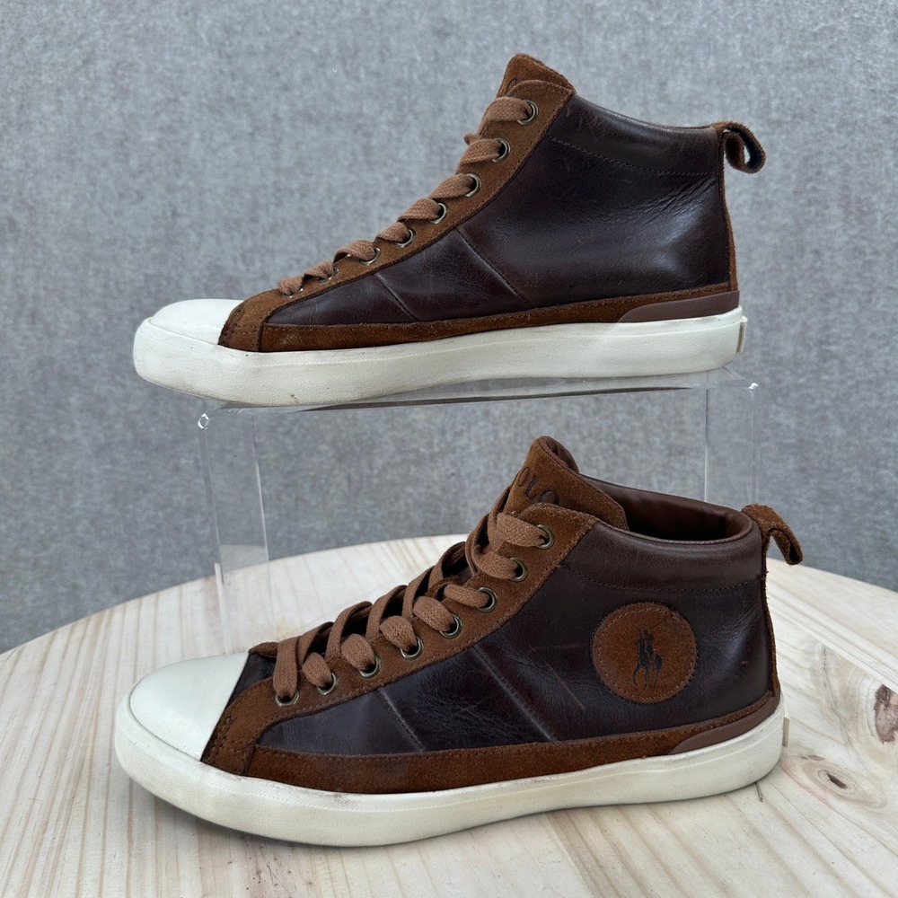 Polo Ralph Lauren Clarke Sneakers Mens 7 Brown Leather Suede High Top Shoes
